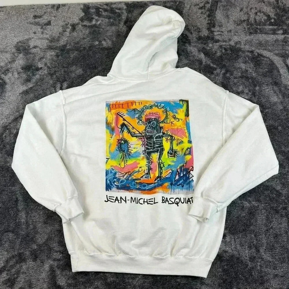 Jean Michel Basquiat Art Hoodie Abstract Sweatshirt Men's L Pullover Fishing - Picture 1 of 13